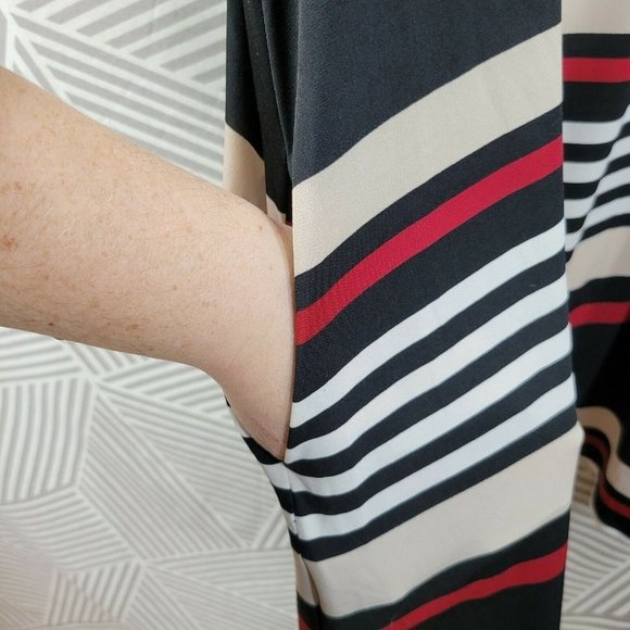 Apt 9 Dress size Medium Stretch Slinky Travel Knit Stripe Faux Suede pocket red - Picture 3 of 6